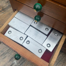Tiny letterpress sundries cabinet with contents